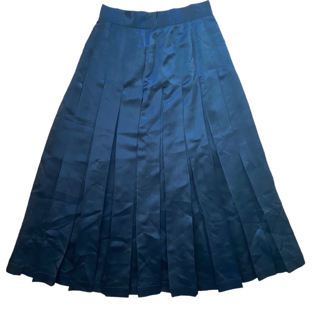 Vintage 80s escada Black Silk Wool Blend Midi Pleated Skirt